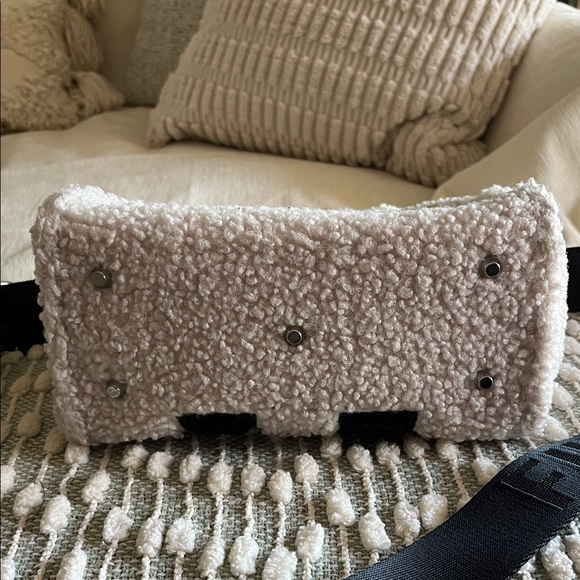 Furla Cream and Black Sherpa Crossbody Small Tote Bag with Black Strap - Picture 4 of 7